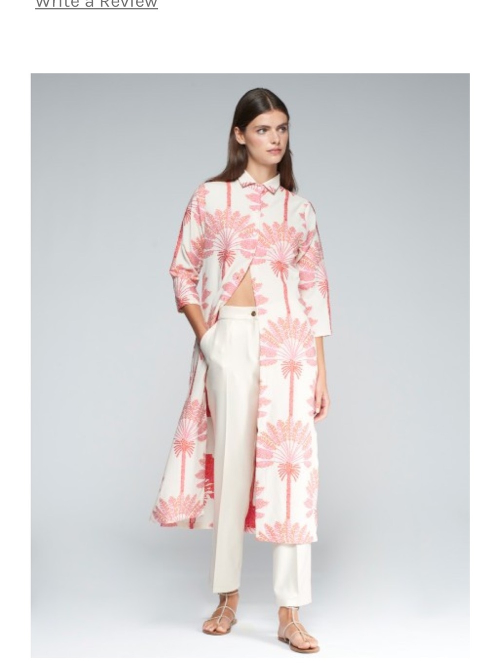 Vilagallo Venna Palm Dress- Neutral Tunic Dress with Coral Palm Print- L/XL